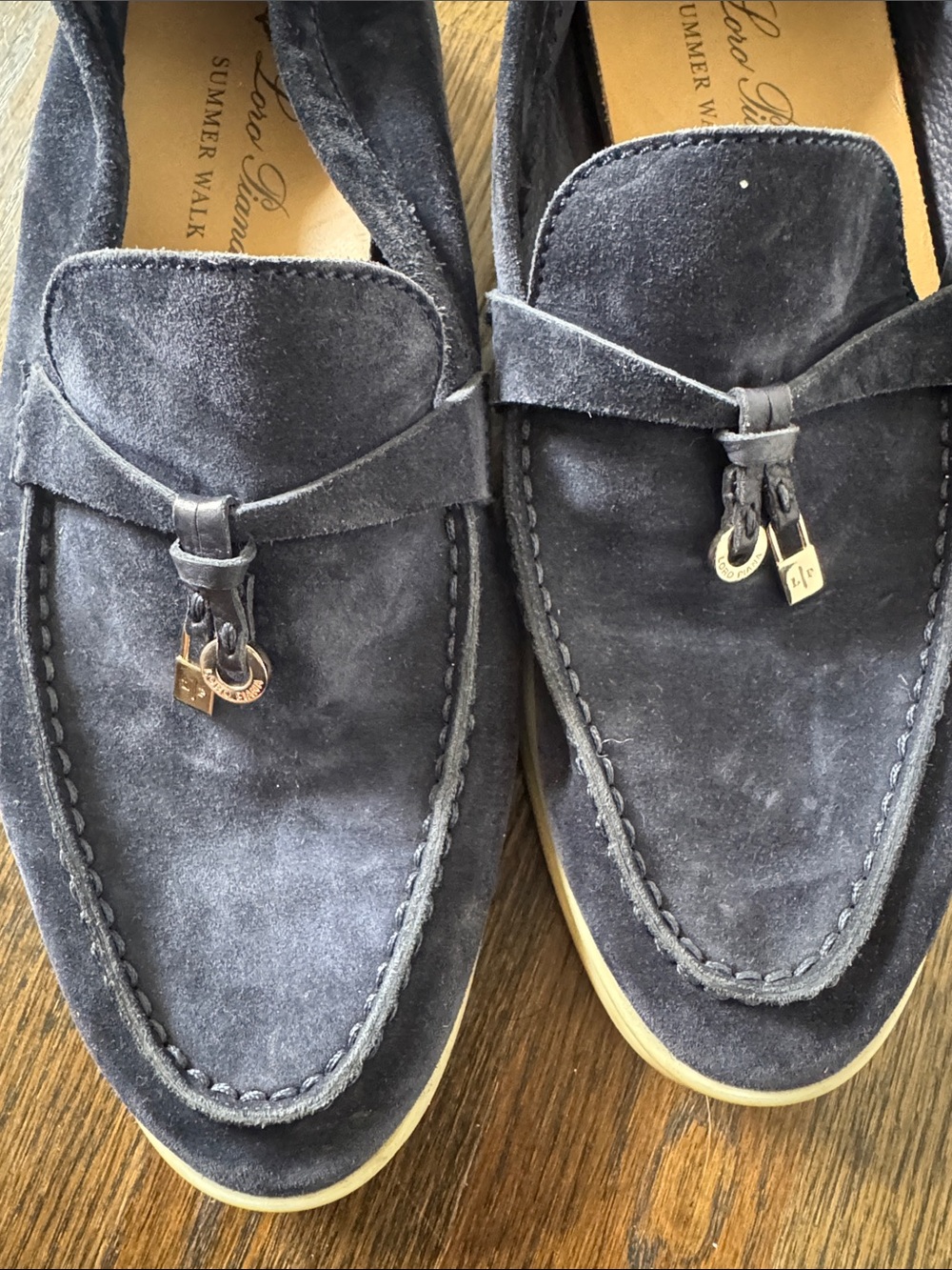 Loro Piana Summer Charms Walk Navy Suede Loafers Size 37 - Picture 5 of 10